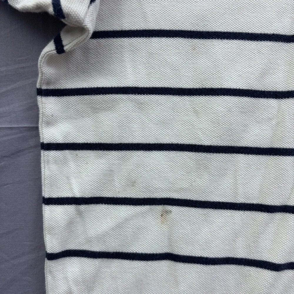 Polo Ralph Lauren Mens XXL Cream Navy Blue Striped Cotton Pique Polo Shirt